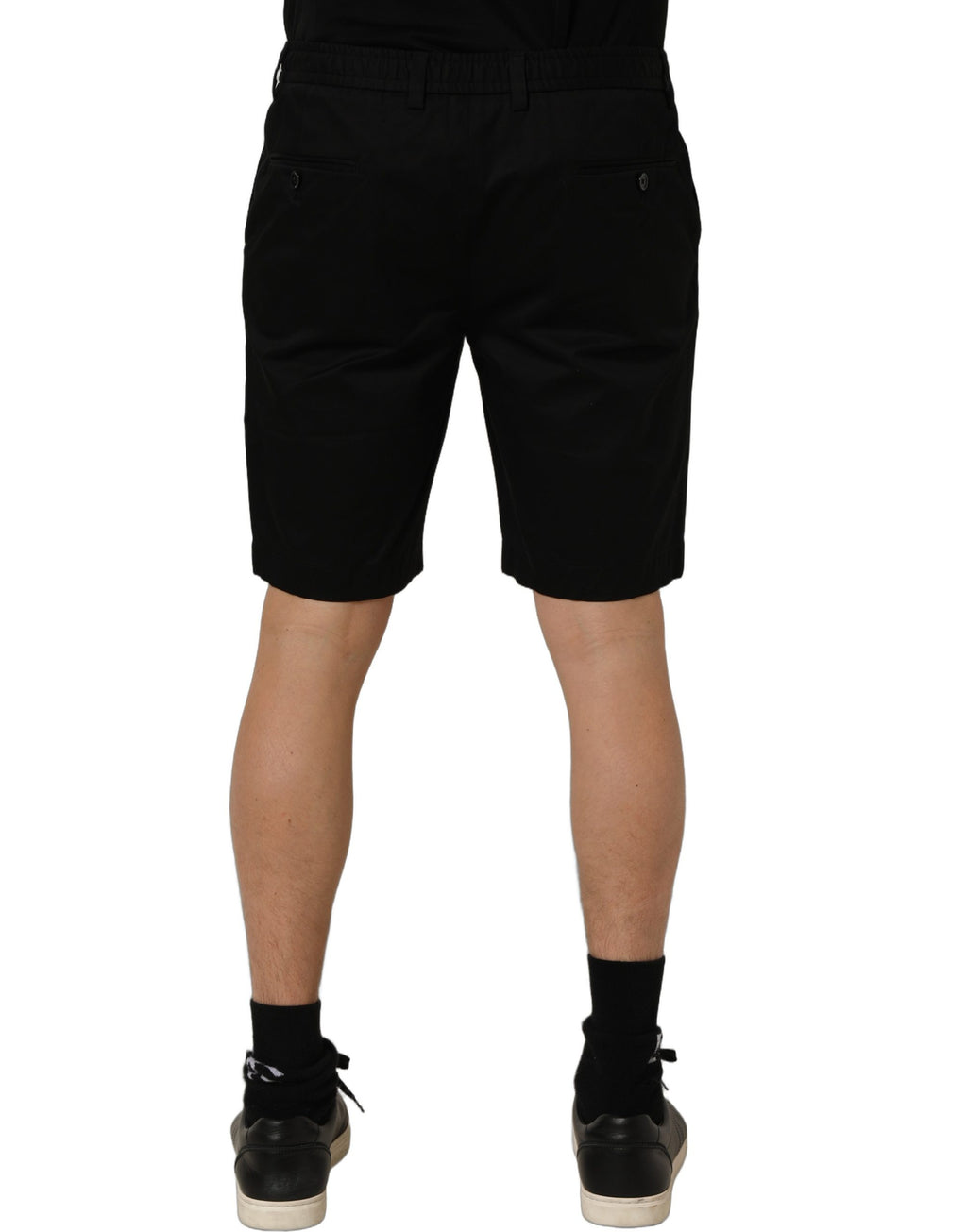 Black Cotton Mid Waist Men Bermuda Shorts