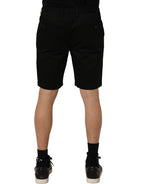 Black Cotton Mid Waist Men Bermuda Shorts