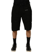Black Cotton Mid Waist Men Cargo Shorts