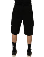 Black Cotton Mid Waist Men Cargo Shorts