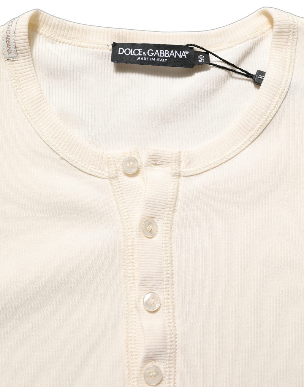 Off White Cotton Henley Long Sleeves T-shirt