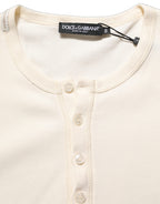 Off White Cotton Henley Long Sleeves T-shirt