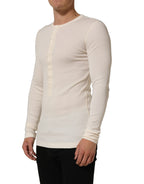 Off White Cotton Henley Long Sleeves T-shirt