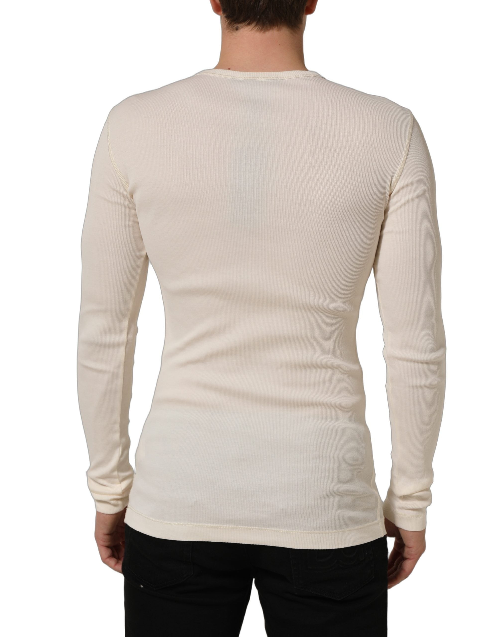 Off White Cotton Henley Long Sleeves T-shirt