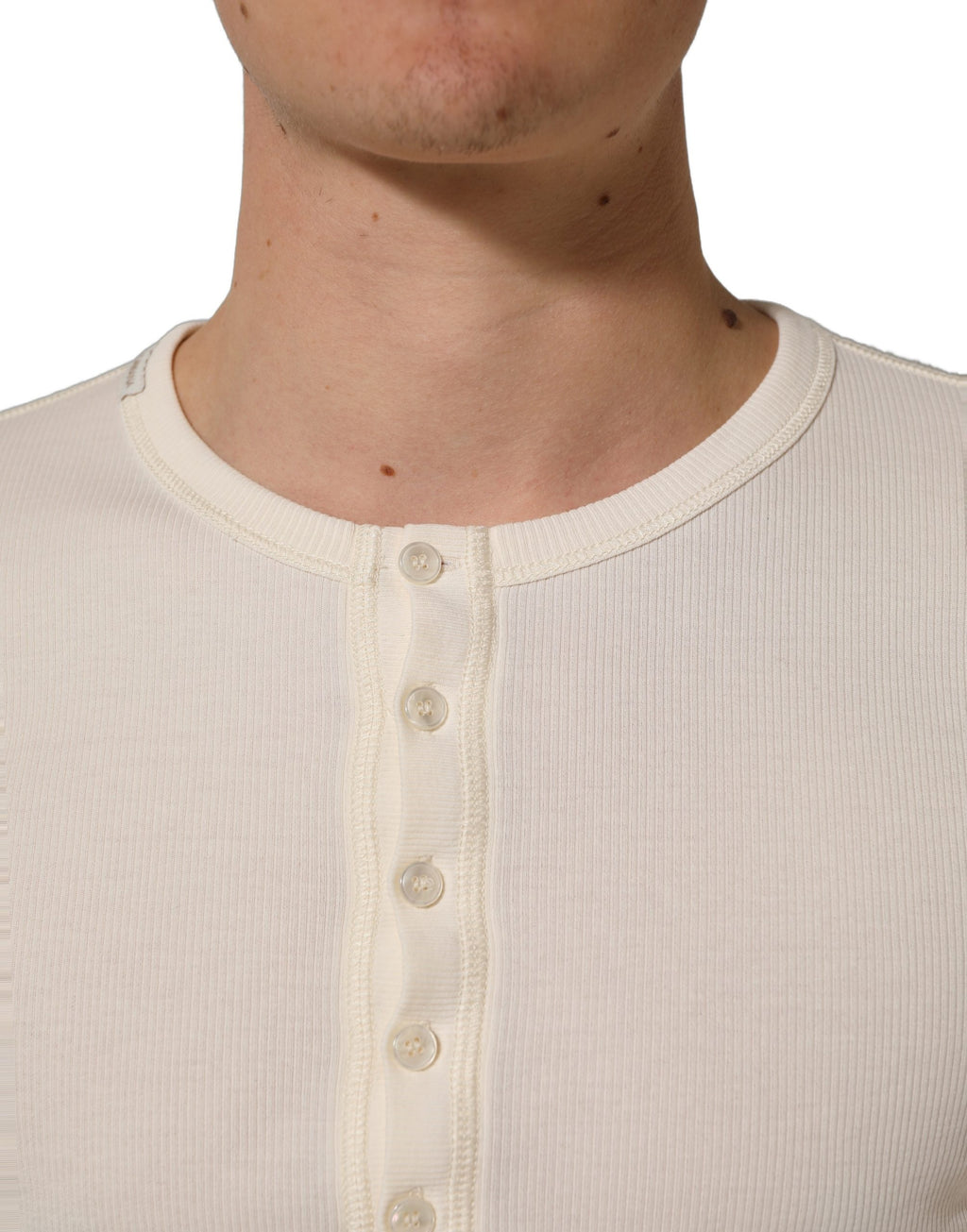Off White Cotton Henley Long Sleeves T-shirt