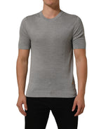 Gray Silk Crew Neck Short Sleeves T-shirt