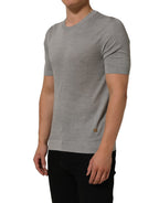 Gray Silk Crew Neck Short Sleeves T-shirt