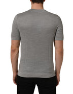 Gray Silk Crew Neck Short Sleeves T-shirt