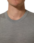 Gray Silk Crew Neck Short Sleeves T-shirt