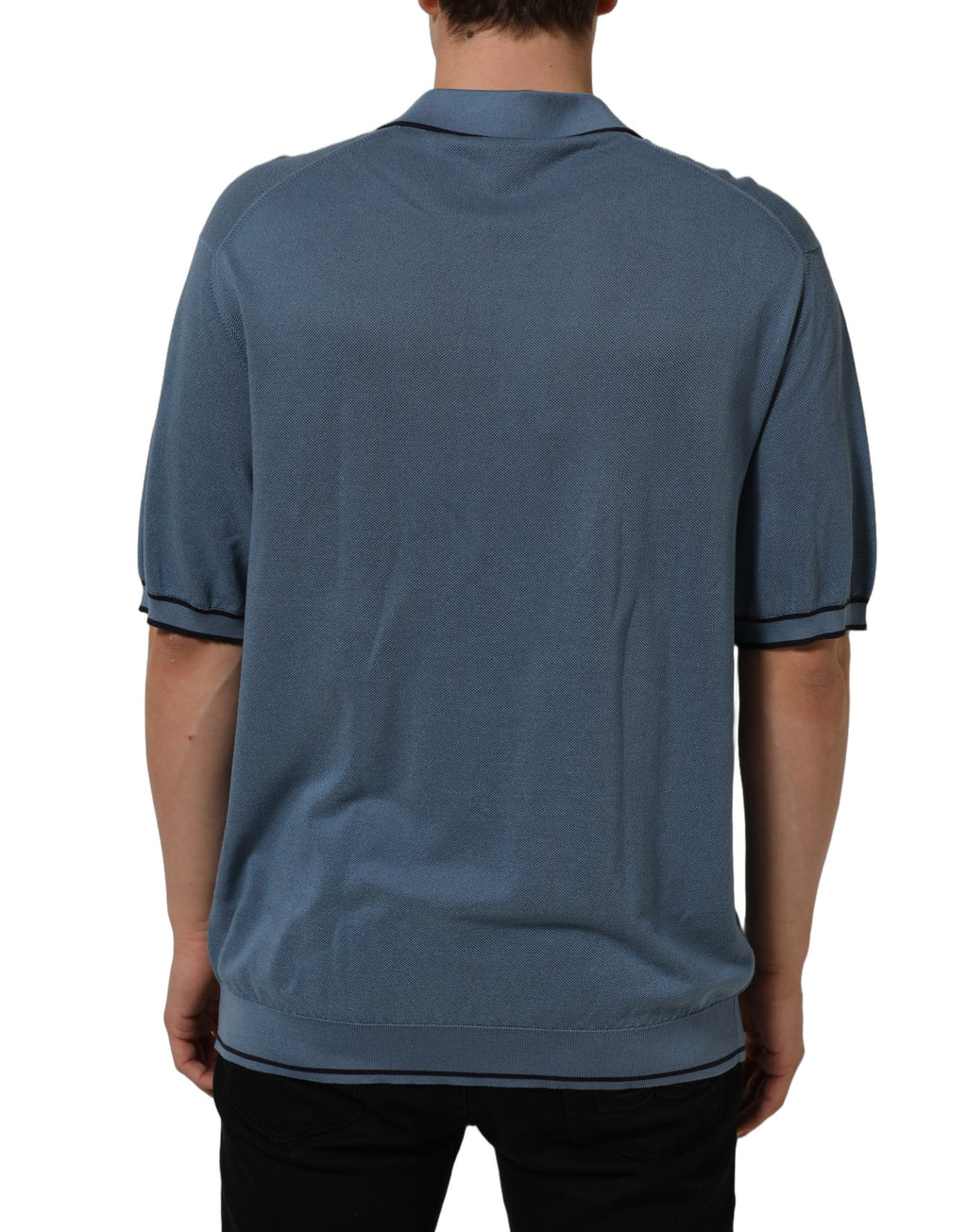 Blue Cotton Collared Short Sleeves T-shirt