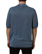 Blue Cotton Collared Short Sleeves T-shirt