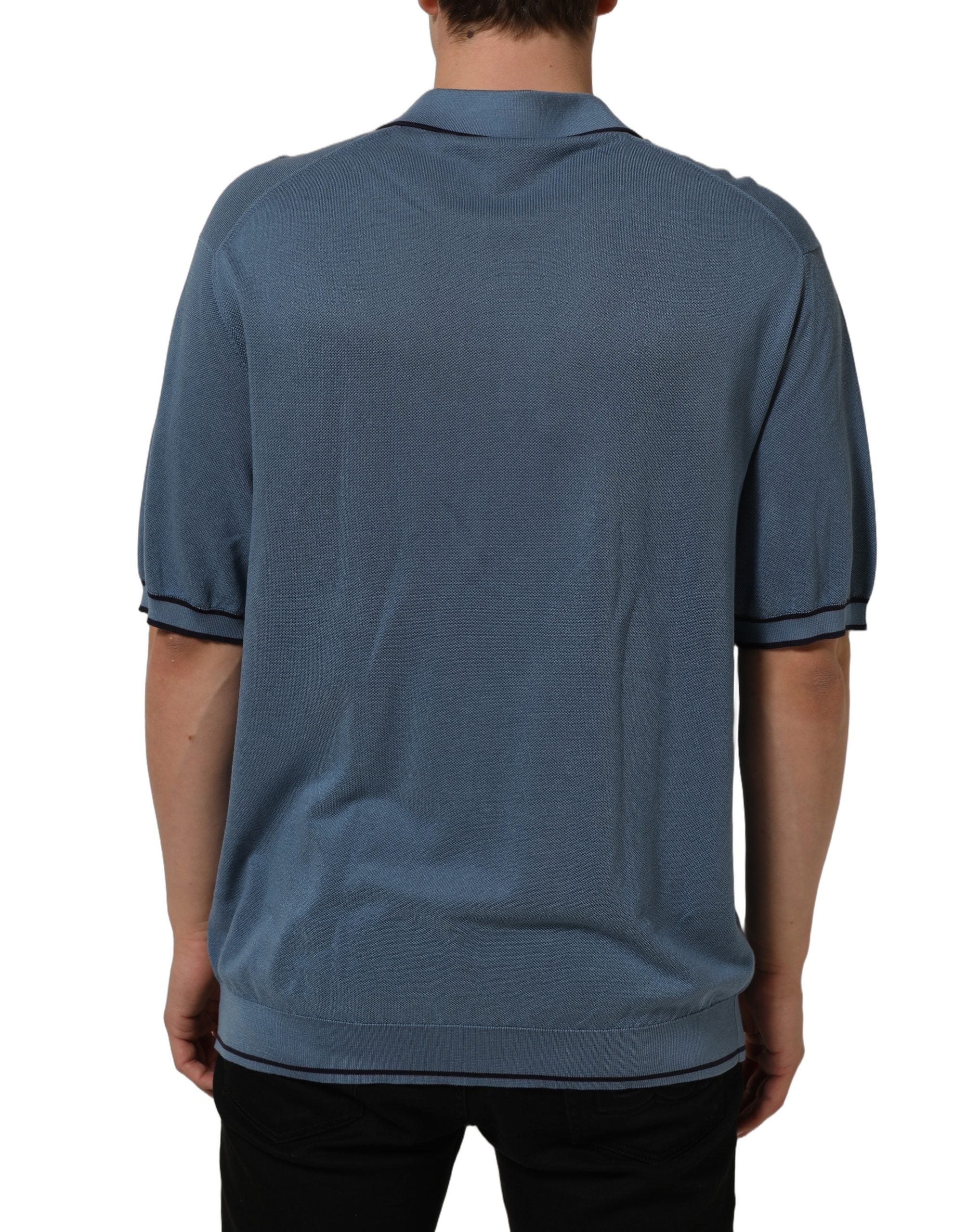 Blue Cotton Collared Short Sleeves T-shirt