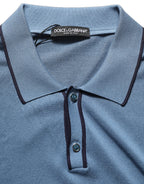 Blue Cotton Collared Short Sleeves T-shirt