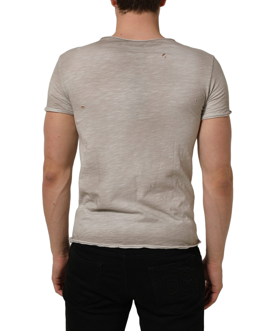Light Gray Graphic Print Distressed T-shirt