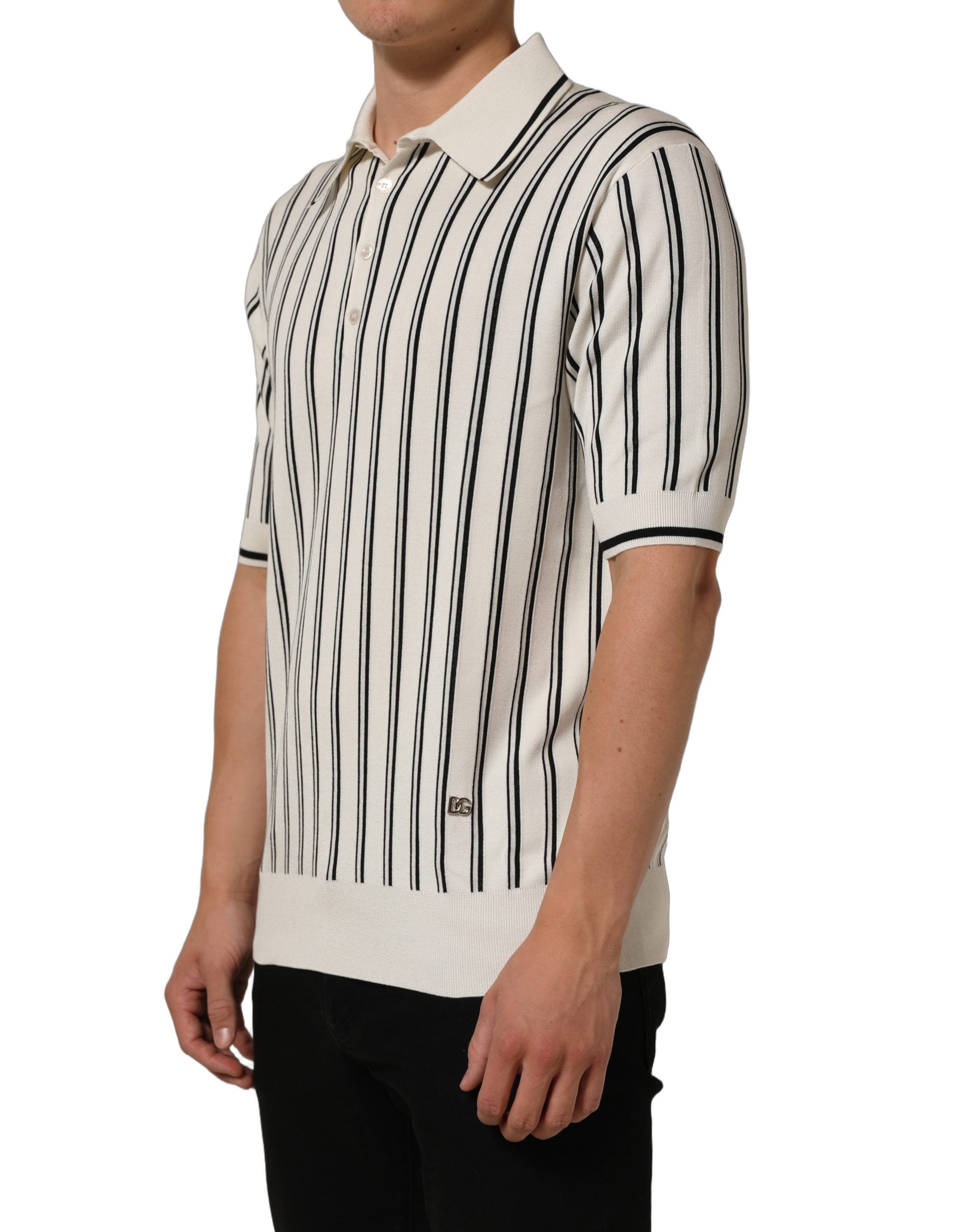 White Black Stripe Collared Polo T-shirt