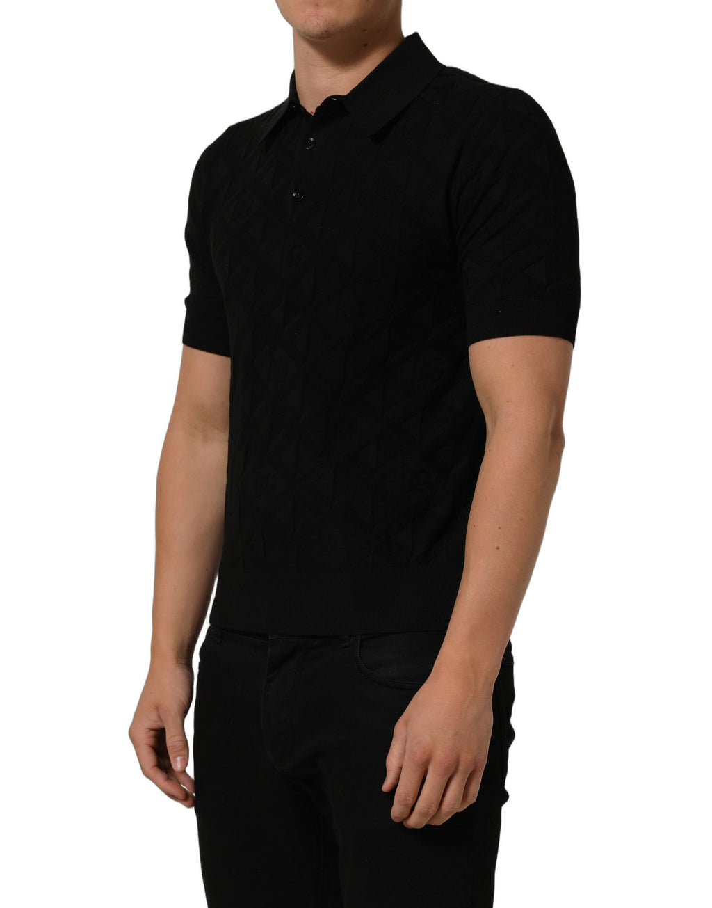 Black Silk Short Sleeve Knit Polo T-shirt
