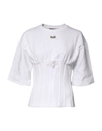 White Cotton Blend Corset Style Blouse Top