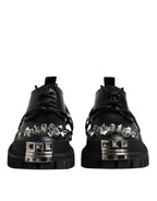 Black Studded Leather Hi-Trekking Derby Men Shoes