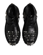 Black Studded Leather Hi-Trekking Derby Men Shoes