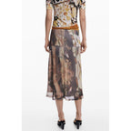 Beige Polyester Midi Skirt