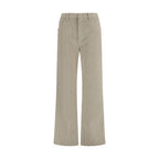 Beige Cotton Flared Pants