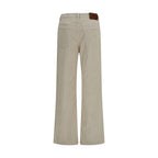 Beige Cotton Flared Pants