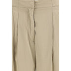 Beige Silk Casual Pants