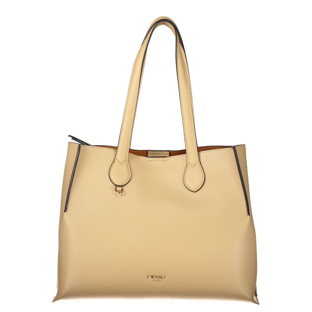 Beige Polyurethane Women Bag