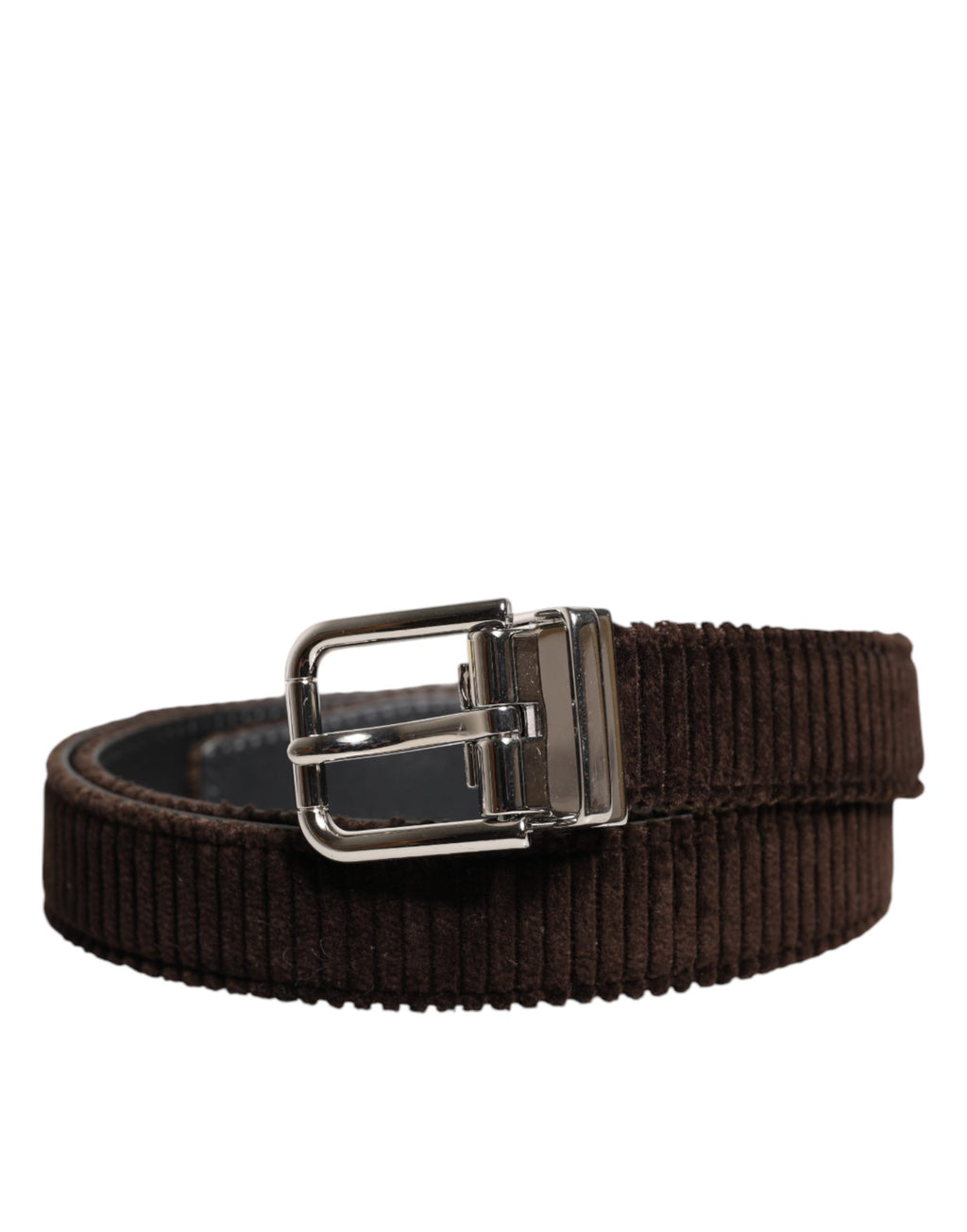Men Brown Velvet Ridged Silver Buckle Belt