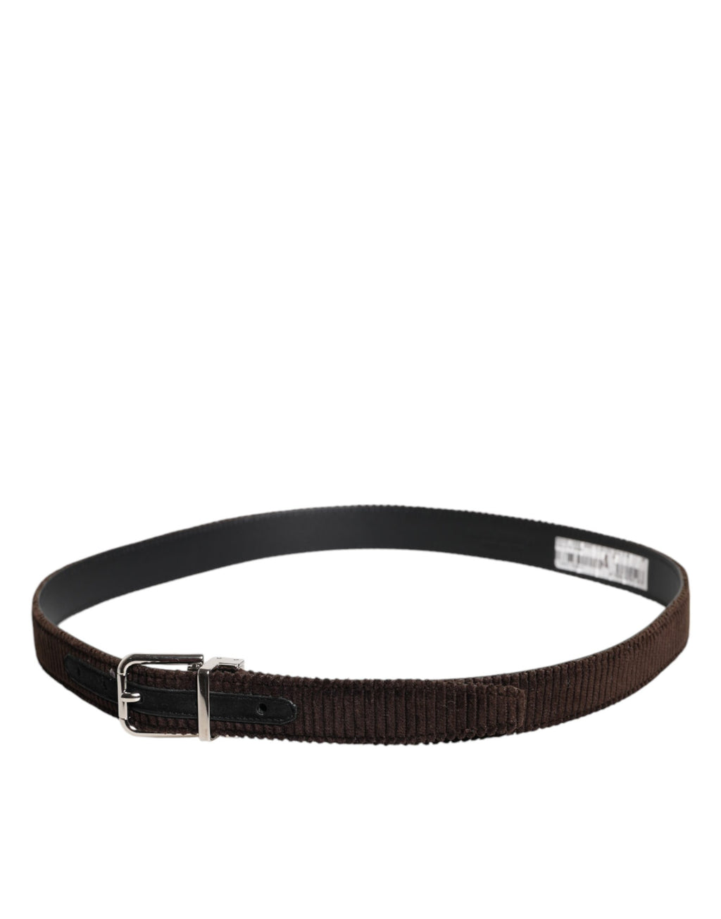Men Brown Velvet Ridged Silver Buckle Belt