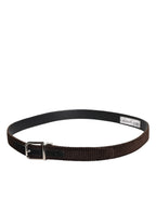 Men Brown Velvet Ridged Silver Buckle Belt