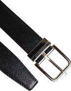 Black Calf Leather Classic Silver Buckle Belt