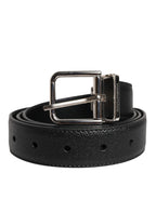 Black Calf Leather Classic Silver Buckle Belt