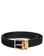 Black Canvas Leather Gold Metal Buckle Belt
