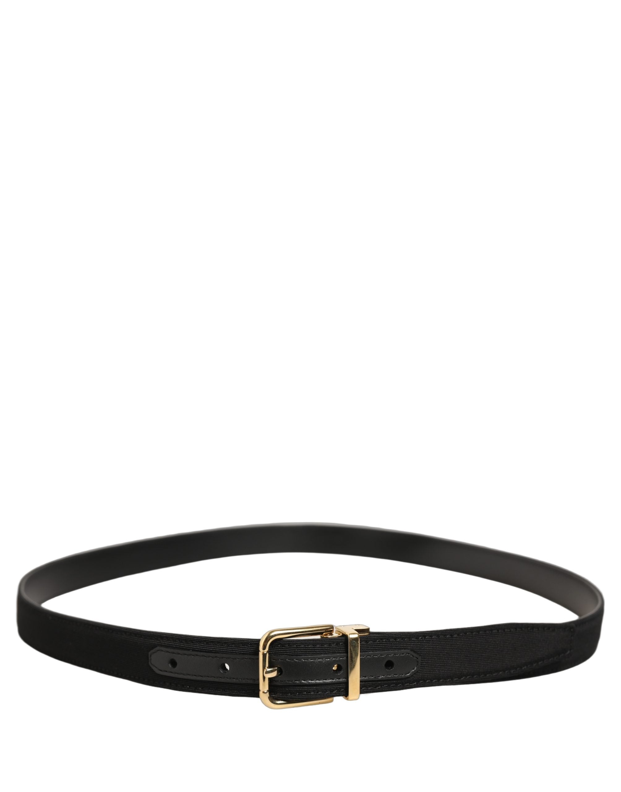 Black Canvas Leather Gold Metal Buckle Belt
