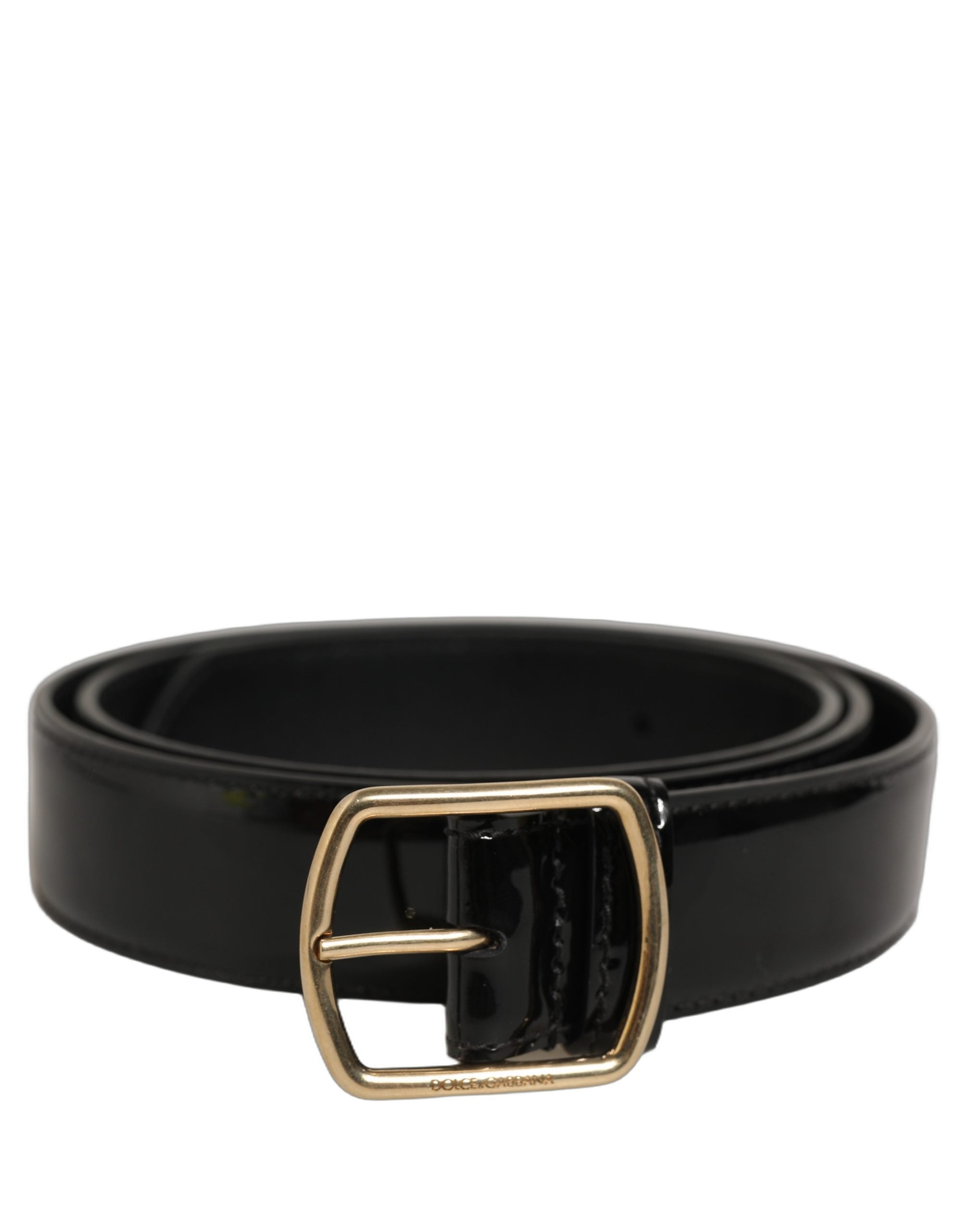 Black Patent Leather Gold Metal Buckle Belt