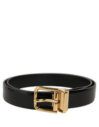 Black Classic Leather Gold Tone Buckle Belt