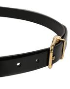 Black Classic Leather Gold Tone Buckle Belt