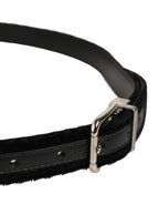 Black Velvet Silver Tone Metal Buckle Belt