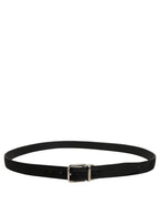 Black Classic Leather Silver Tone Buckle Belt