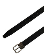 Black Classic Leather Silver Tone Buckle Belt