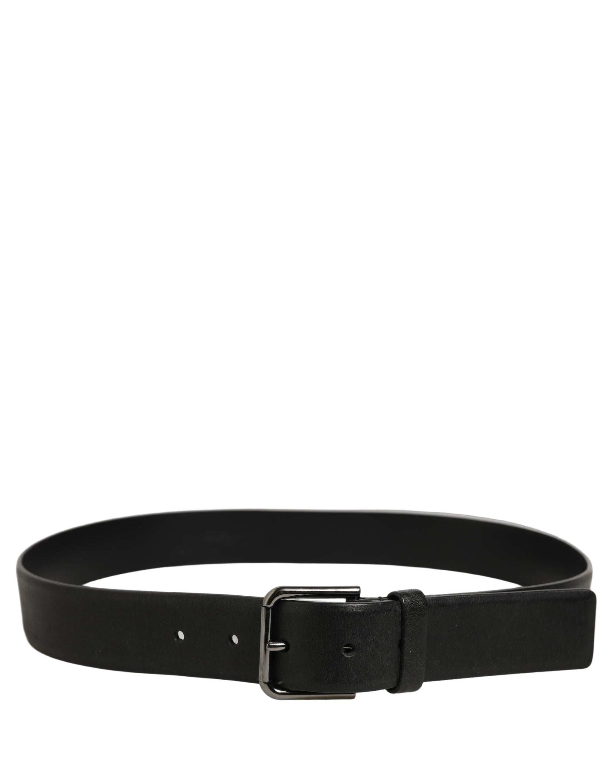 Black Calf Leather Classic Silver Buckle Belt