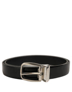 Black Classic Leather Silver Tone Buckle Belt