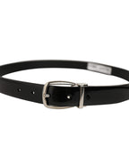 Black Classic Leather Silver Tone Buckle Belt