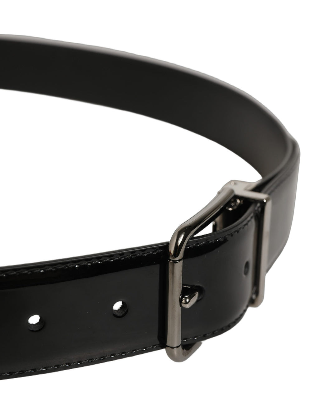 Black Patent Leather Silver Metal Buckle Belt