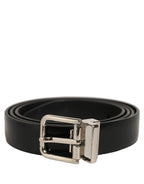 Black Leather Silver Tone Metal Buckle Belt