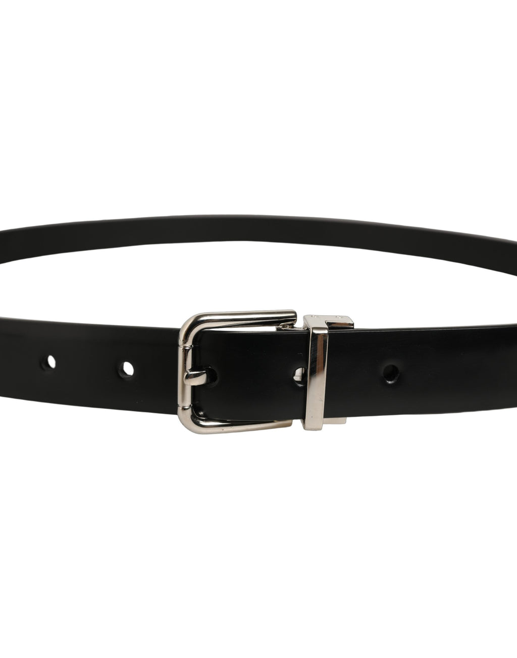 Black Leather Silver Tone Metal Buckle Belt