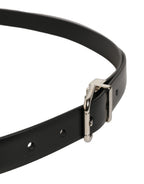 Black Leather Silver Tone Metal Buckle Belt