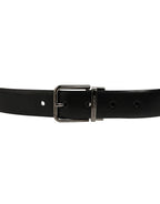 Black Calf Leather Silver Metal Buckle Belt