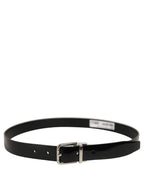 Black Classic Leather Silver Tone Buckle Belt